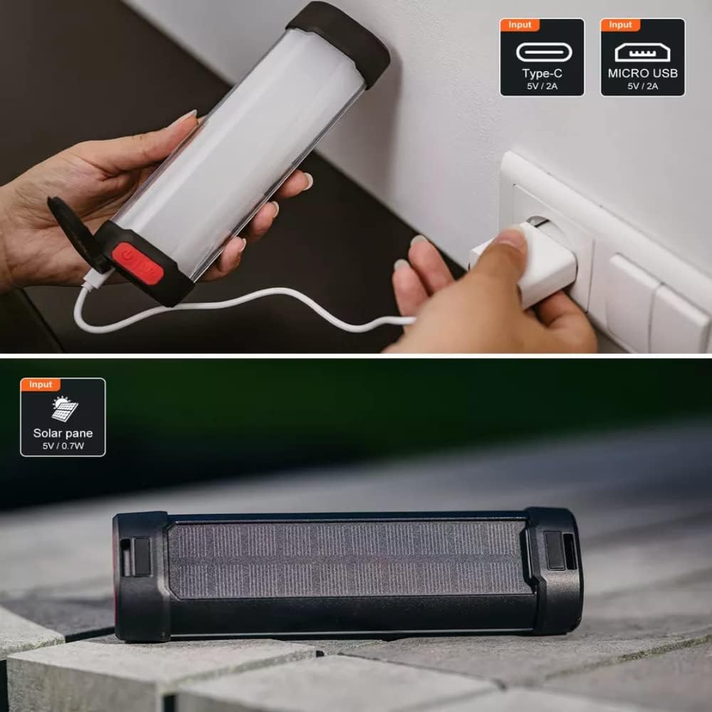 ZOVCAL LED Campinglampe Solar, Magnetisch campinglampe Aufladbar, 6000mAh Zwei LED-Leuchten, Outdoor