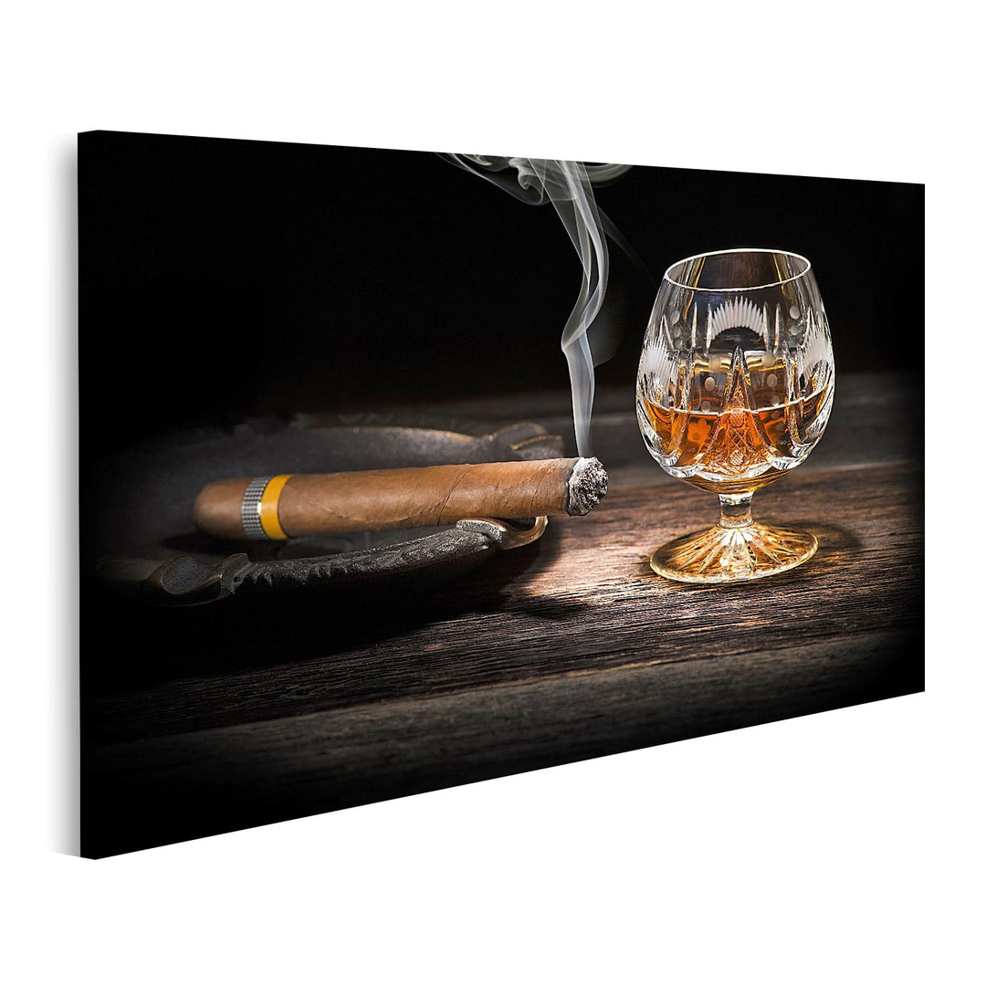 islandburner Bild auf Leinwand Cognac Und Zigarre Stilleben Bilder Wandbilder Poster Leinwand 100x57