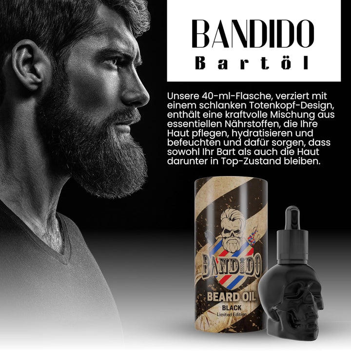 BANDIDO Beard Oil 40 ml - Bart öl im Totenkopf Design für Männer - Barbershop Bartpflegeöl mit Pipet