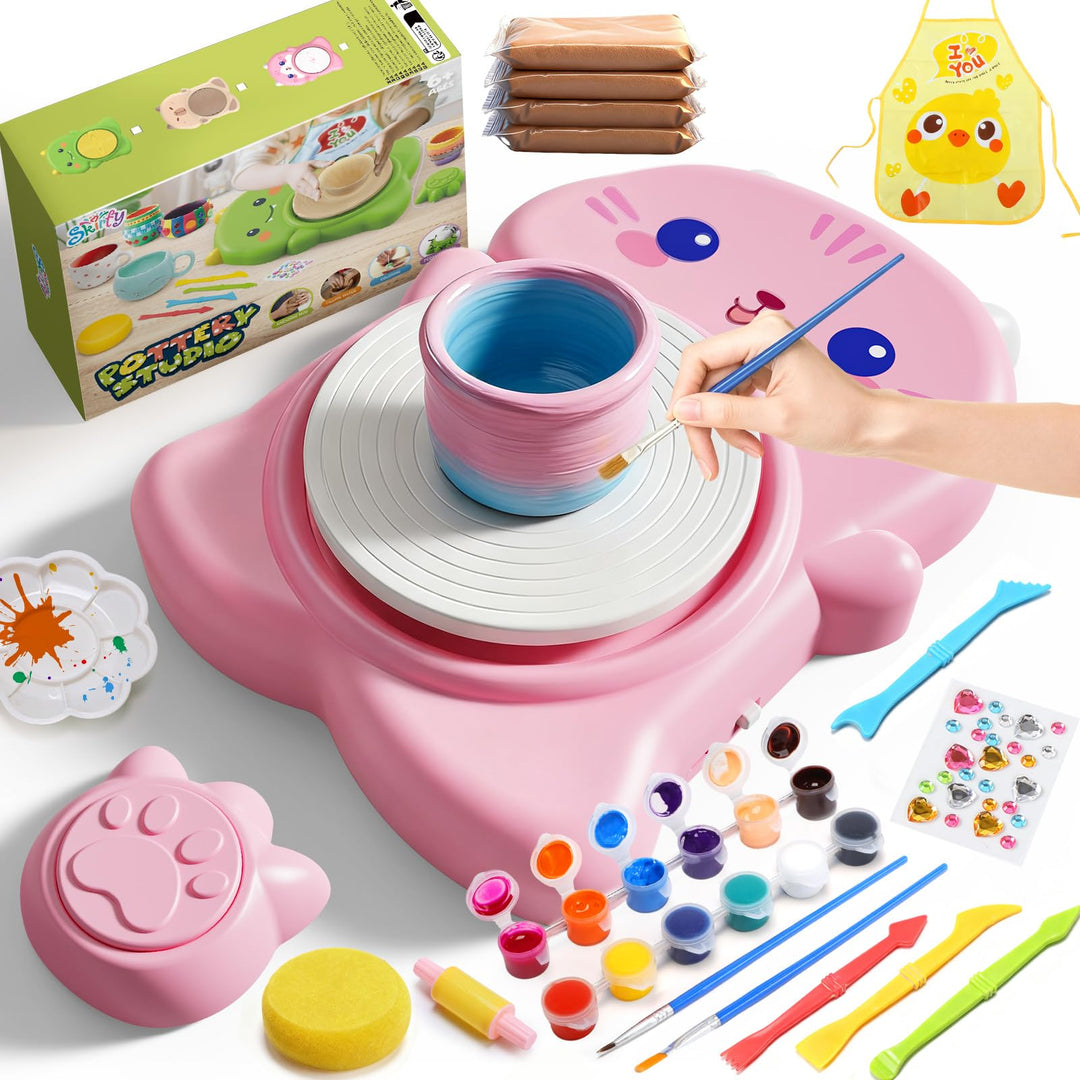 Skirfy Mini-Töpferscheiben-Maschinen-Set für Anfänger und Kinder, mit Licht, elektrisches Keramikrad