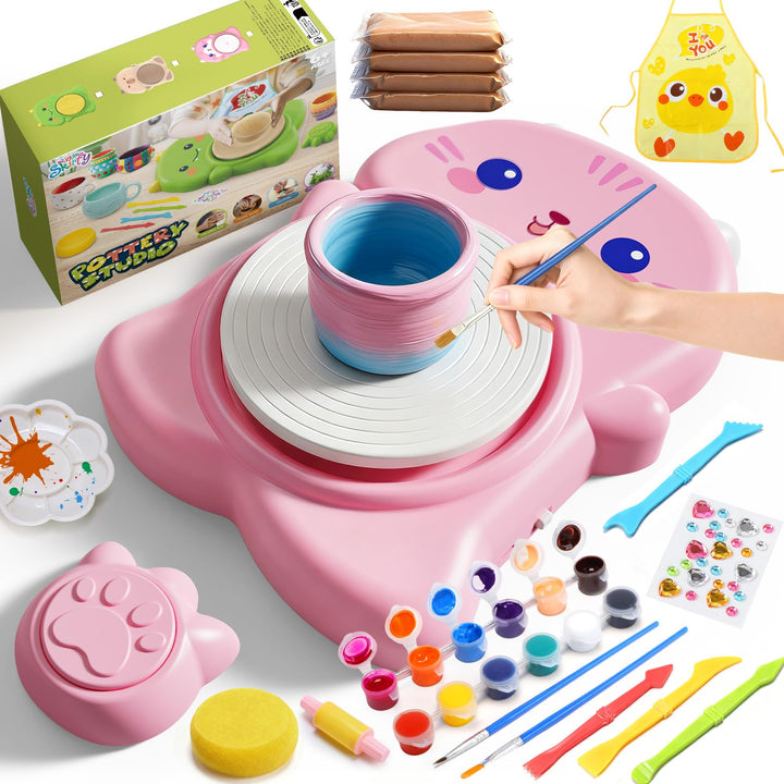 Skirfy Mini-Töpferscheiben-Maschinen-Set für Anfänger und Kinder, mit Licht, elektrisches Keramikrad