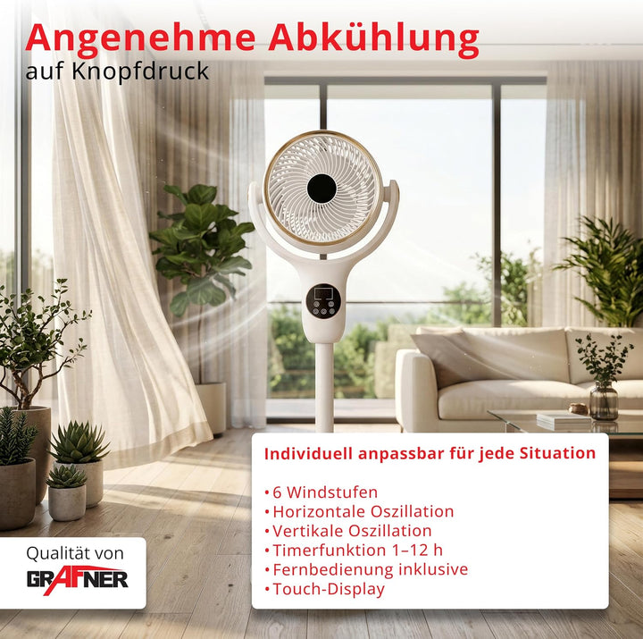 Grafner 3D Standventilator mit Fernbedienung & Touch-Display, 3-in-1 Ventilator höhenverstellbar 52–