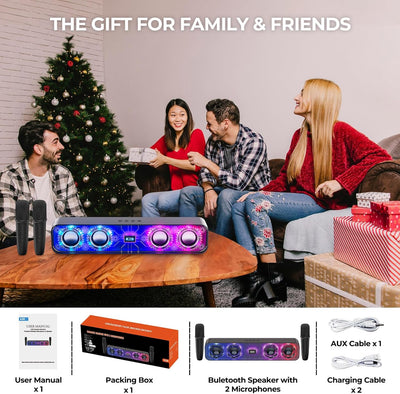 Ankuka Portable Bluetooth Wireless Karaoke Lautsprecher, TV-Lautsprecher mit Bluetooth und 2 Mikrofo