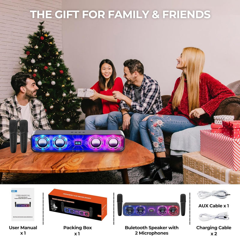 Ankuka Portable Bluetooth Wireless Karaoke Lautsprecher, TV-Lautsprecher mit Bluetooth und 2 Mikrofo