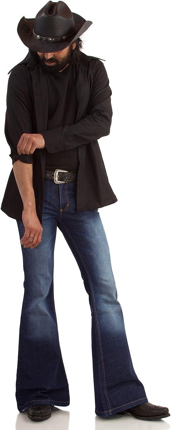 Comycom 70er Herren Blue Jeans dunkelblau Used - Jeans-Schlaghose für Männer, dunkle Vintage Bootcut