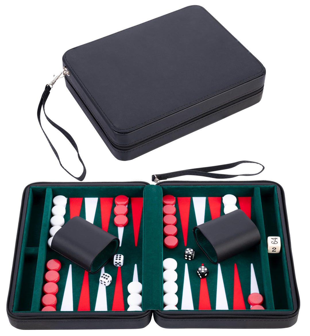 Engelhart- 250502 – Reisetasche Backgammon-Reisespiel 9 Zoll grün rot weiss, 9 Zoll Grün Rot Weiss