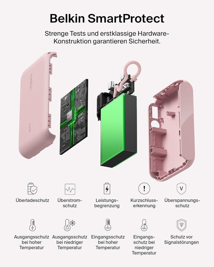 Belkin Powerbank 10.000 mAh, Powerbank mit 2 USB-C-Anschlüssen, Handyakkus mit Digitale Akkuanzeige,
