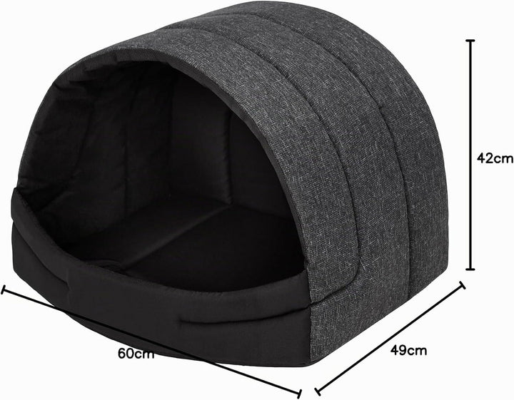 Hundehütte Hundehöhle Hundebett Hundehaus Katzenhöhle Schlafplatz XL - 60x49 cm Schwarz