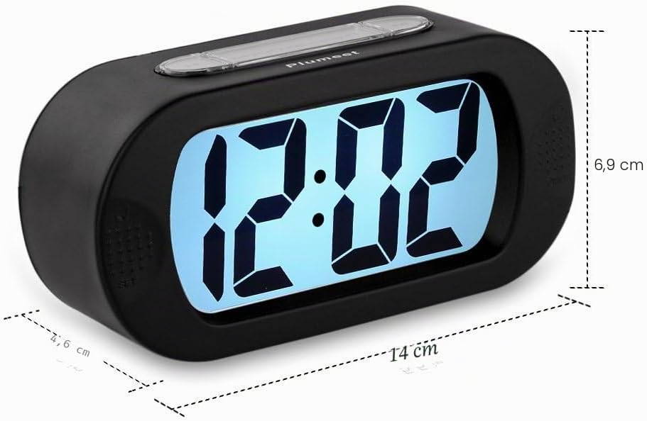 Plumeet Einfach Einzustellen, Grosser Digitaler LCD-Reisewecker, Mit Schlummermodus und Nachtlicht,