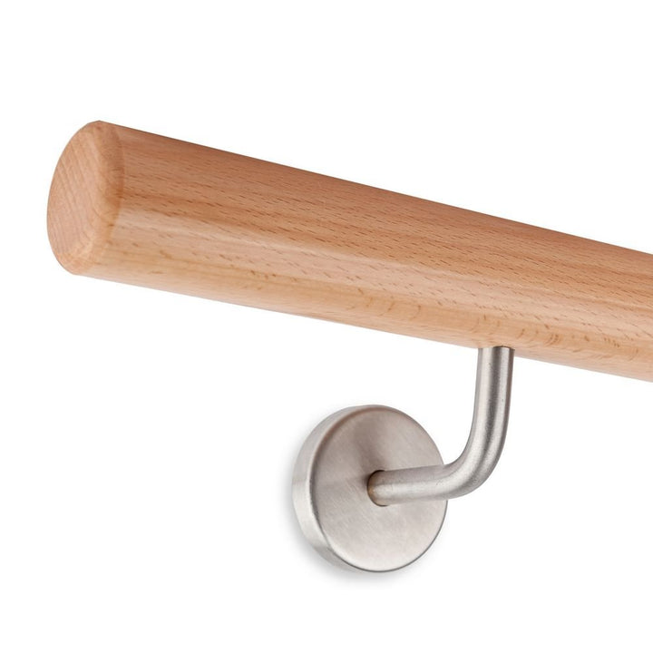 Handlauf Set Holz Buche 45mm rund Lack 1600mm Länge inkl. 2 Edelstahlhalter 160 cm + 2 Halter, 160 c