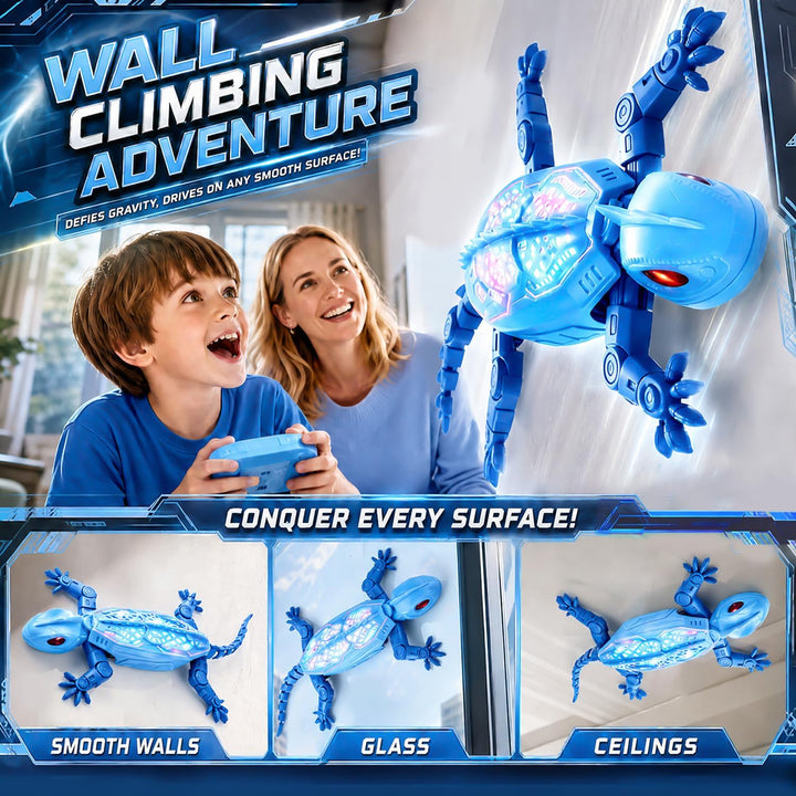 FOTSHARER Blauer Wall Crawler Gecko, wiederaufladbare ferngesteuerte Eidechse mit bunter LED-Beleuch