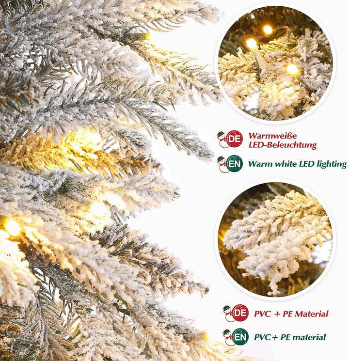 Yorbay Künstlicher Weihnachtsbaum mit Beleuchtung Weiss Schneeflocken LED Tannenbaum für Weihnachten
