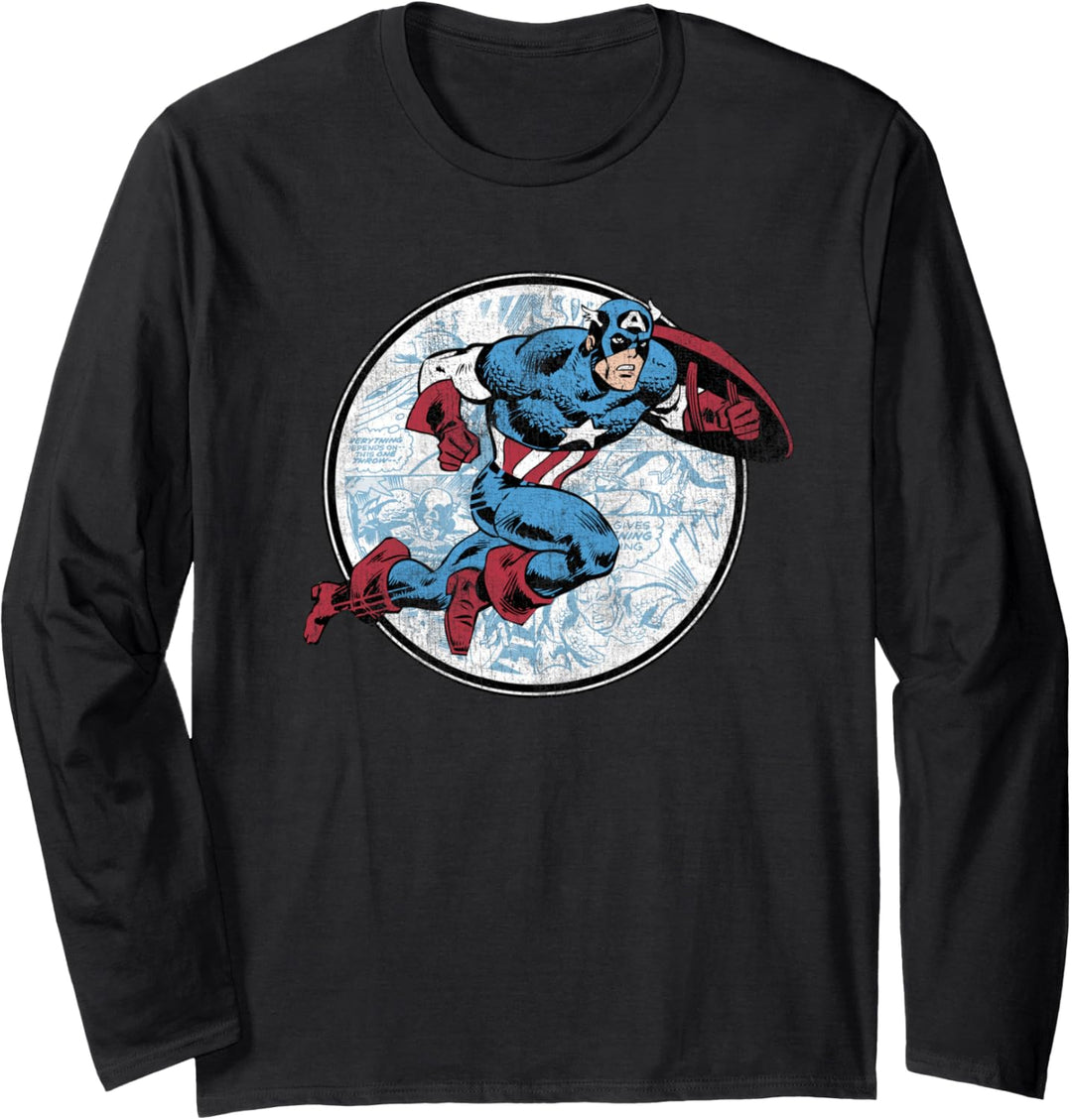 Marvel Captain America Circle Comic Fill Langarmshirt