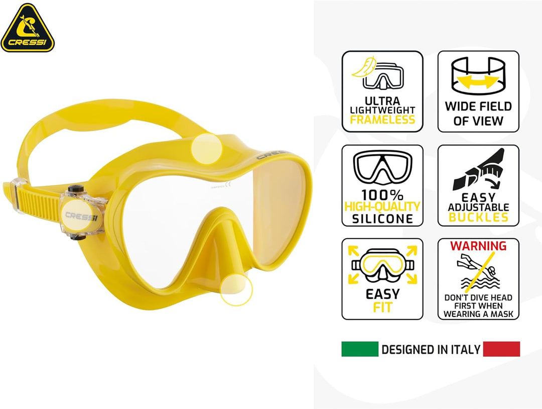 Cressi F1 - Rahmenlose Maske oder Rahmenlose Maske + Schnorchel Dry Combo Set zum Tauchen und Schnor
