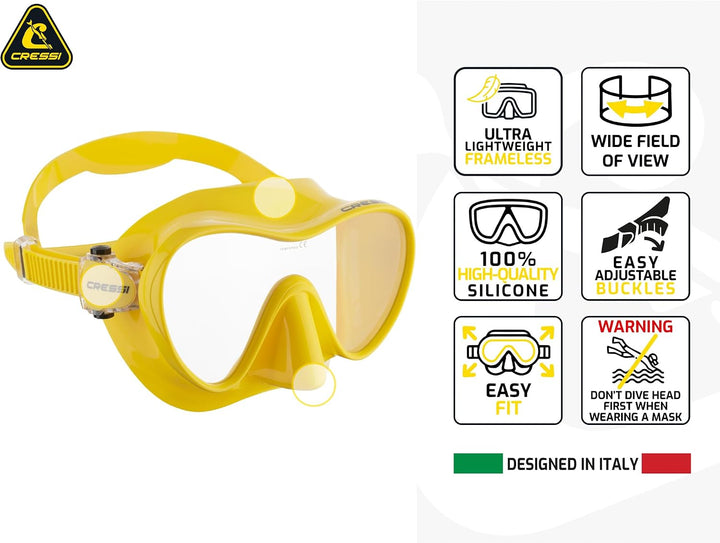 Cressi F1 - Rahmenlose Maske oder Rahmenlose Maske + Schnorchel Dry Combo Set zum Tauchen und Schnor