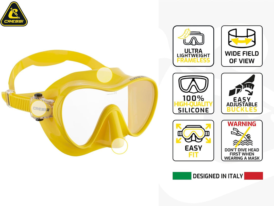 Cressi F1 - Rahmenlose Maske oder Rahmenlose Maske + Schnorchel Dry Combo Set zum Tauchen und Schnor