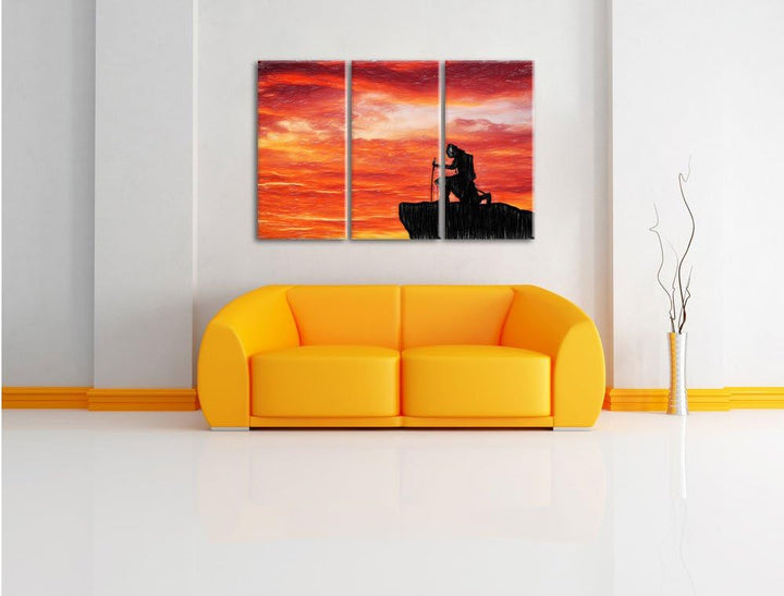 Pixxprint Samurai auf der Spitze des Berges als Leinwandbild/Grösse: 3 Teilig (120x80 cm) cm/Wandbil