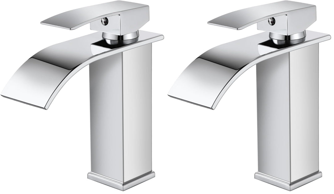 Wasserhahn Bad Wasserfall Waschtischarmatur Chrom, Edelstahl Einhebelmischer, Heiss und Kalt einstel