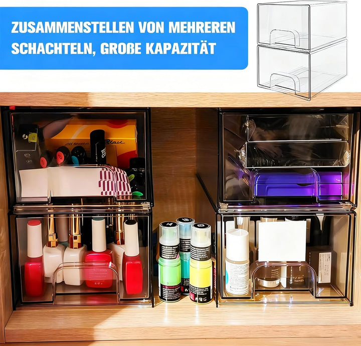 Organizer mit Schubladen, 2-Schubladen 2er Stück Schubladenbox, Durchsichtige Acryl Büro Organizer,
