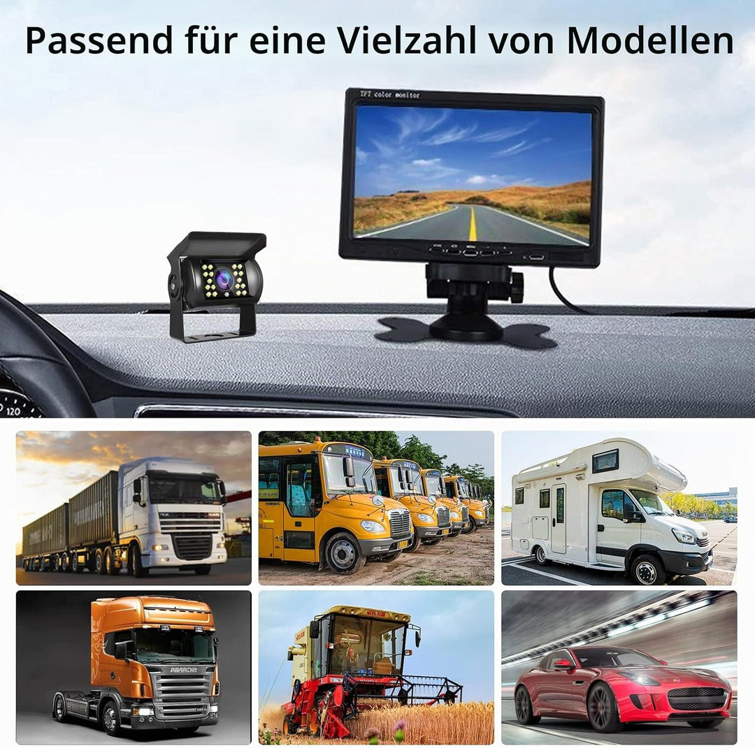 Hodozzy Rückfahrkamera Set mit 7 Zoll-LCD-Monitor &amp; Dual Backup Kamera, Wasserdicht, Nachtsicht, 2 K