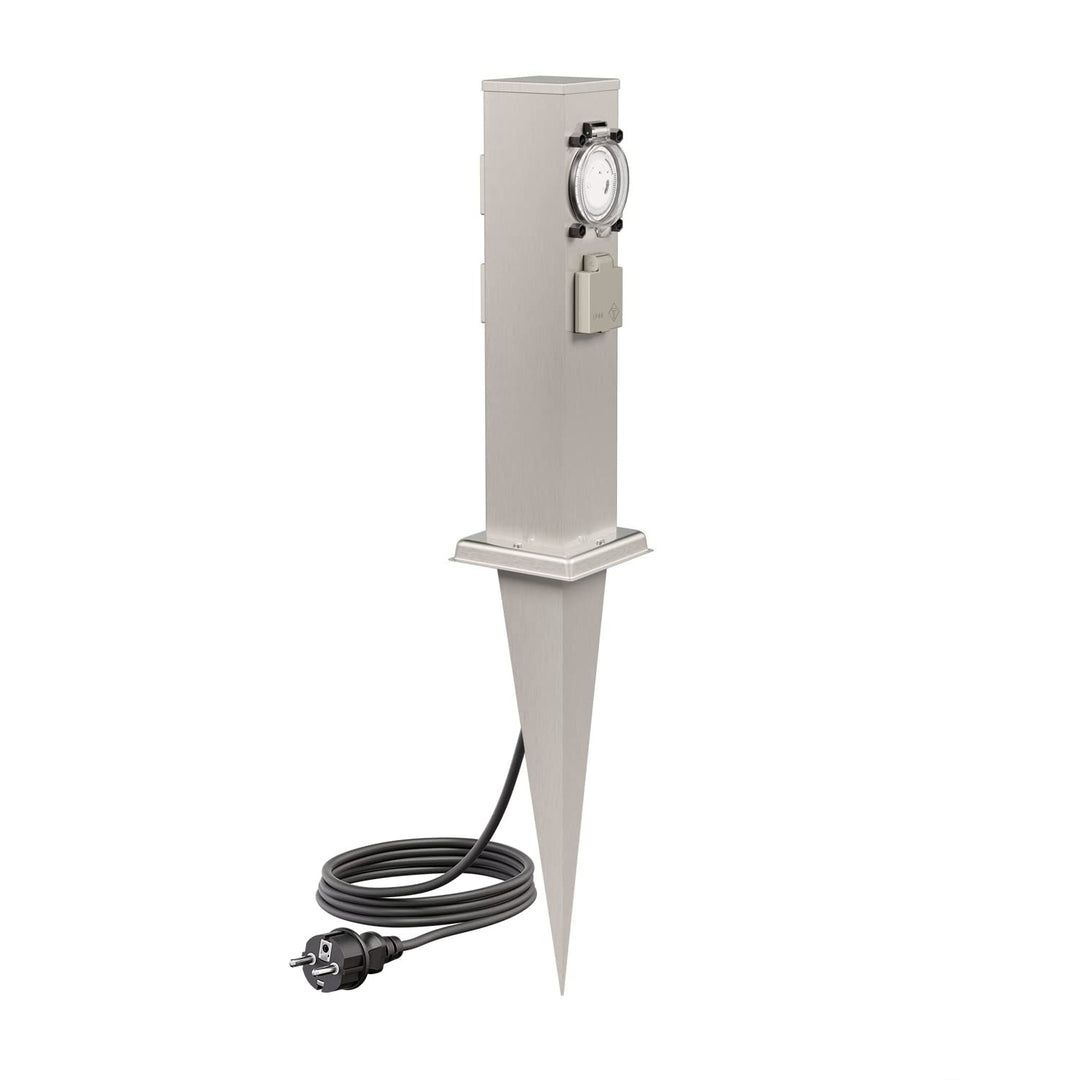 ledscom.de Garten-Steckdosen-Säule Polly mit Erdspiess und 2m Kabel für aussen, 3-Fach mit Timer/Zei