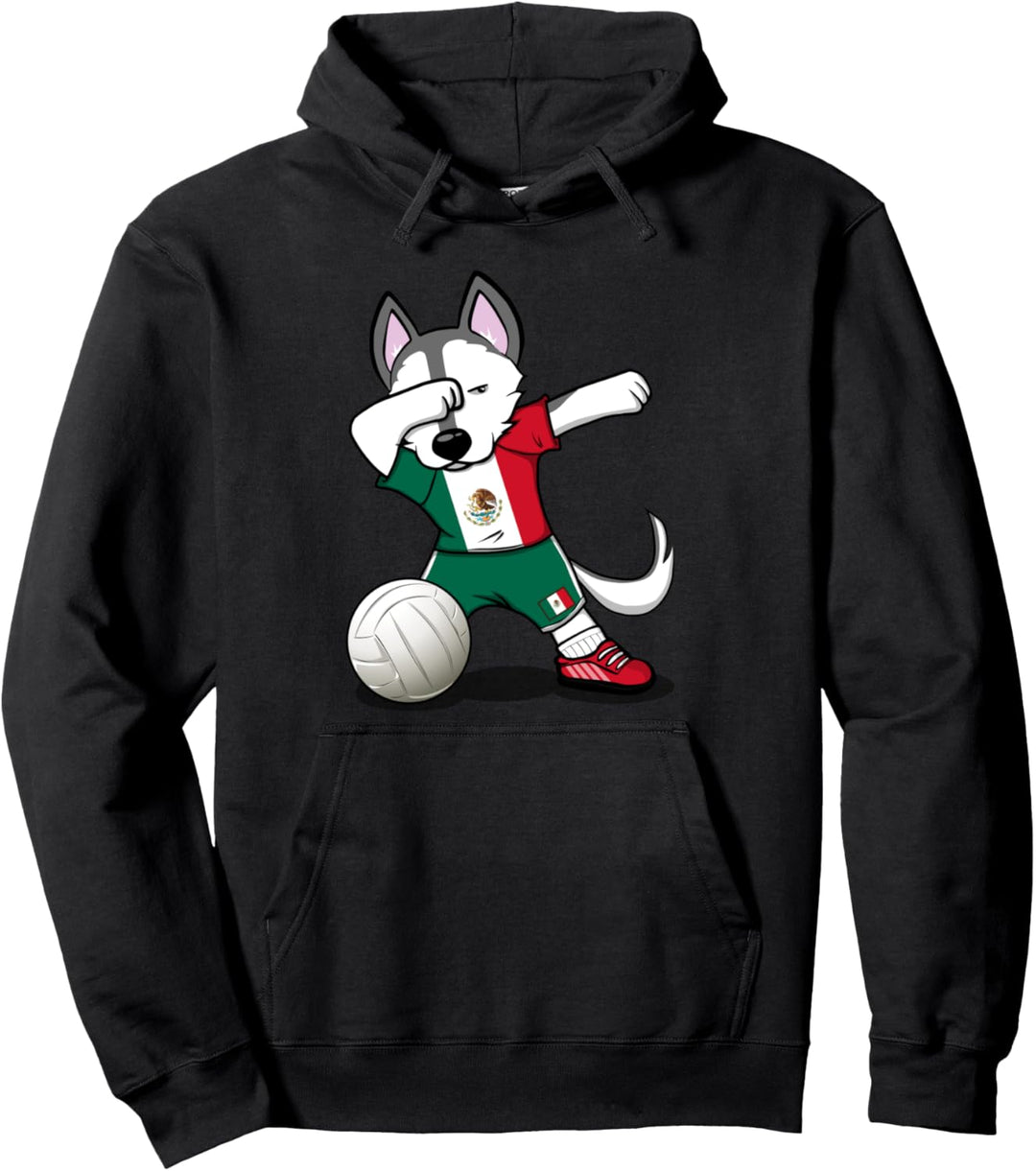 Dabbing Husky Hund Mexiko Volleyball - Mexikanische Flagge Pullover Hoodie