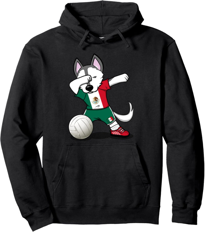 Dabbing Husky Hund Mexiko Volleyball - Mexikanische Flagge Pullover Hoodie
