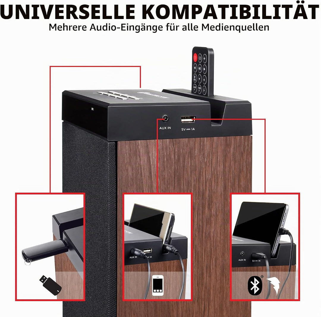 GOgroove Bluetooth Turm Lautsprecher mit integriertem Subwoofer - Standlautsprecher mit Bass und Dua