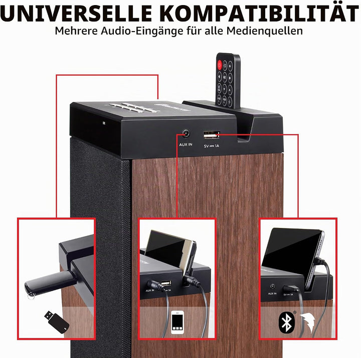 GOgroove Bluetooth Turm Lautsprecher mit integriertem Subwoofer - Standlautsprecher mit Bass und Dua