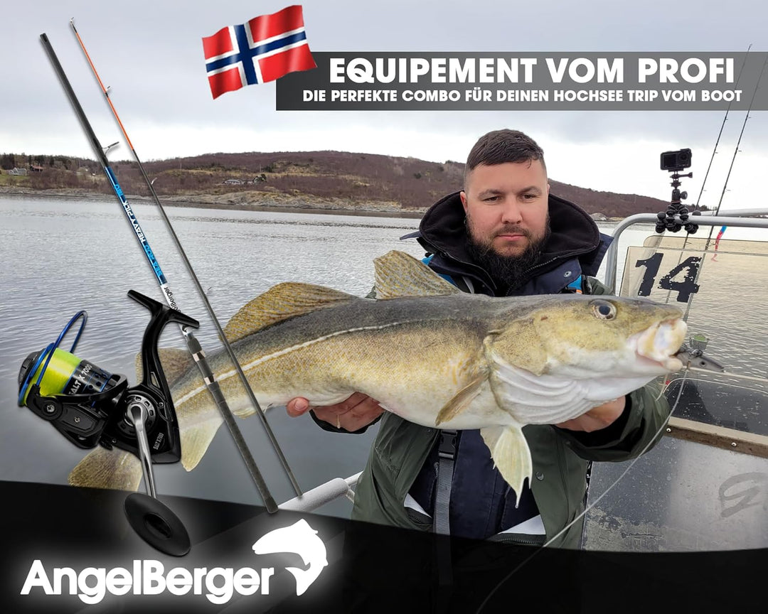 Angel Berger Meerescombo Angelset Norwegen Pilkset Pilkrute mit Stationärrolle Meeresangeln Norway M