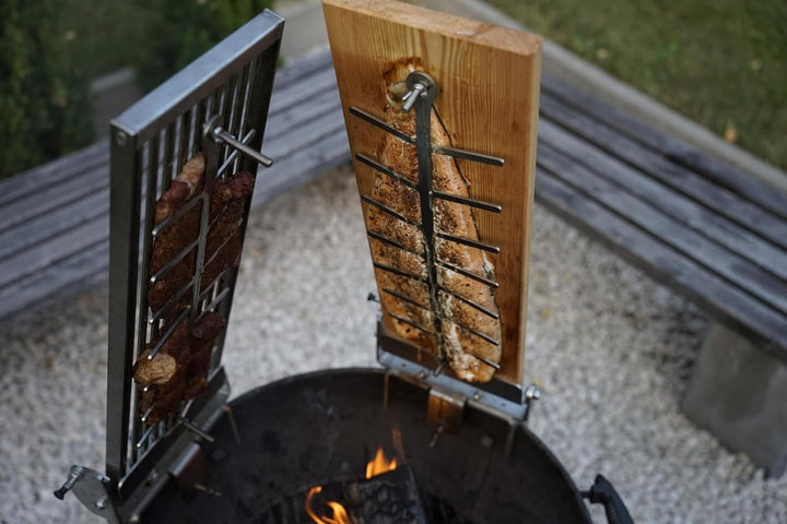 XXL Profi Flammlachsbrett ~ RASTVERSTELLUNG ~ Feuerschale Kugelgrill Flammlachs Flammlachsbretter (S