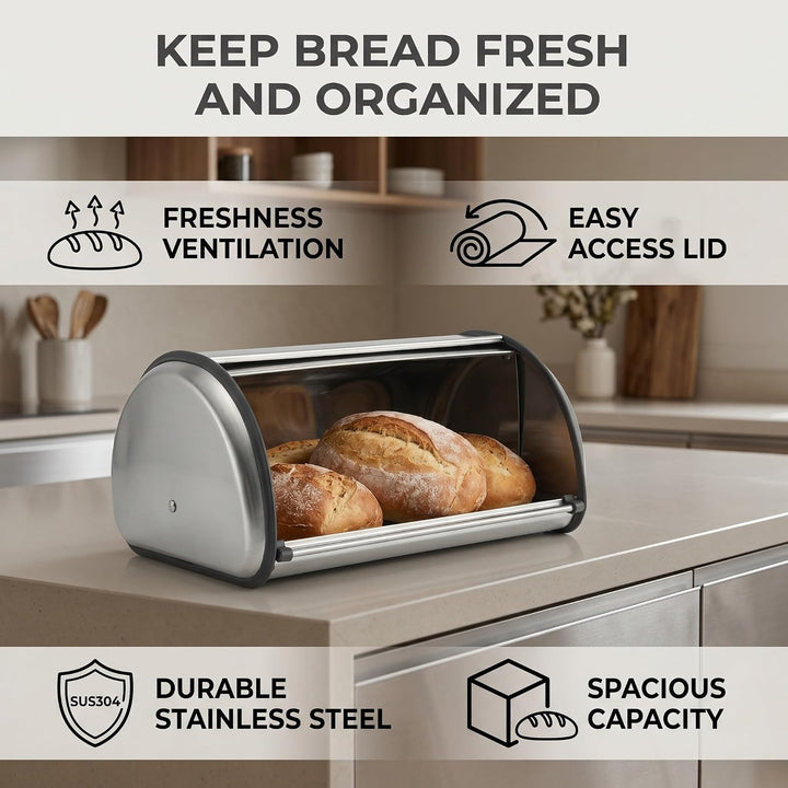 Brotkasten, Edelstahl Brotbox mit frontklappe Brotbehälter Rollbrotkasten Brotkastenhalterung Brotau