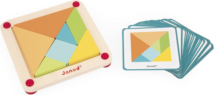 Janod - Essentiel - Das Tangram - Lernspiel aus Holz Babys und Kleinkinder - Farbe auf Wasserbasis -