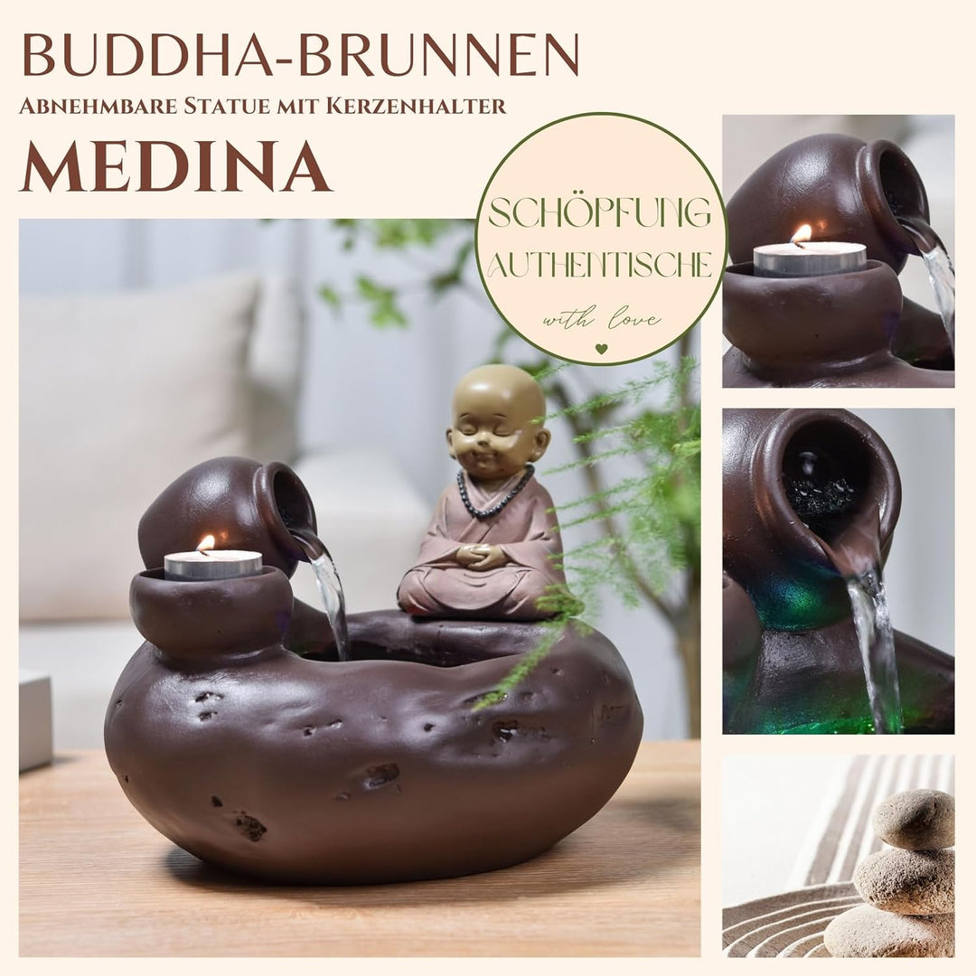 Innenbrunnen Natur Jarre Buddha Statue Abnehmbares helles farbenfrohe LED, Wohndekoration in Bewegun