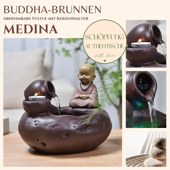 Innenbrunnen Natur Jarre Buddha Statue Abnehmbares helles farbenfrohe LED, Wohndekoration in Bewegun