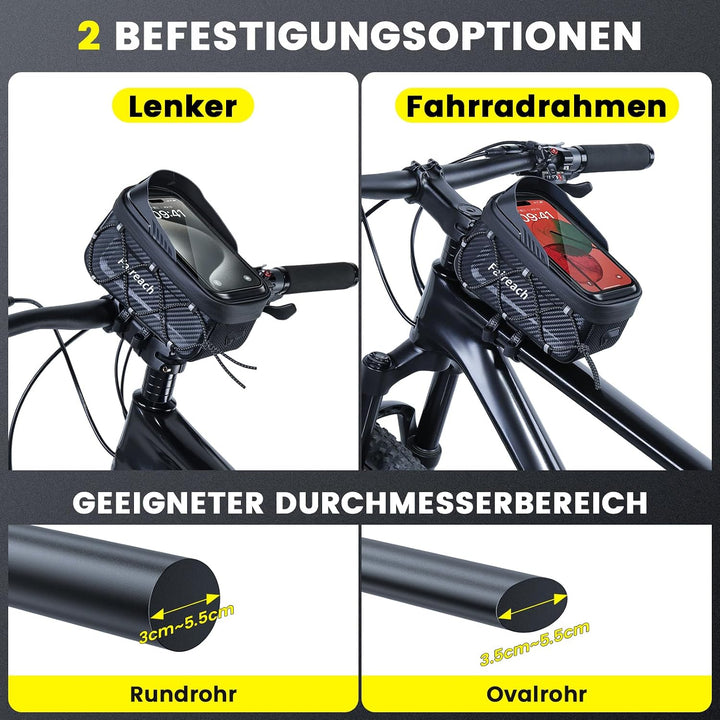 Fahrrad Rahmentasche mit Gurten und Schnellspanner für Smartphones 4.7-6.9” | Schnellverschluss,Wass