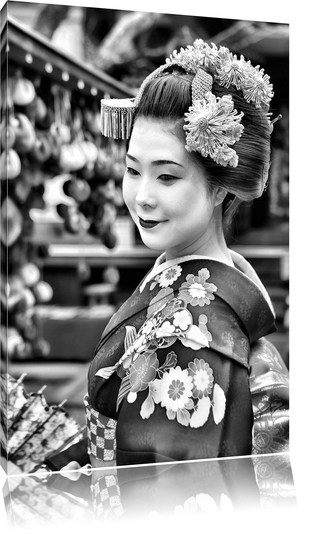 Pixxprint Anmutige Geisha mit Fächer als Leinwandbild/Grösse: 100x70 / Wandbild/Kunstdruck/fertig be