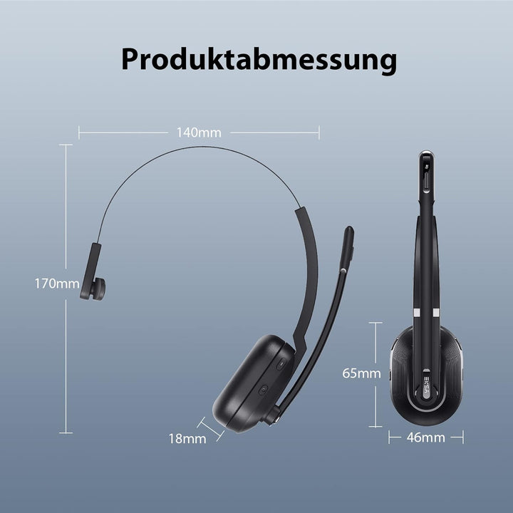 EKSA H5 Bluetooth PC Headset mit Mikrofon & USB Dongle [45 Stdn Spielzeit & 10M Reichweite] Mono mit