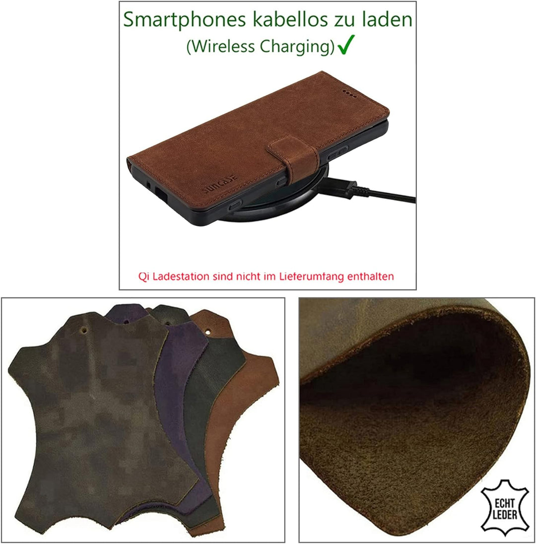 Suncase Book-Style Hülle kompatibel mit Xiaomi Redmi Note 12 Pro 5G Leder Tasche (Slim-Fit) Lederhül