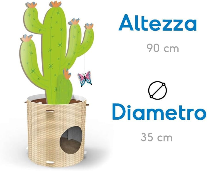 Record Kratzbaum Cactus 4-in-1-Funktion Kartonmaterial mit Catnip für Katzen | Farbe Havanna, Grösse