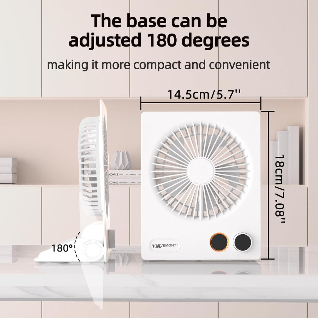 VEMONT Mini Tischventilator, USB Ventilator,5000mAh Akku-Ventilator,180°Kippbarer tragbarer Ventilat