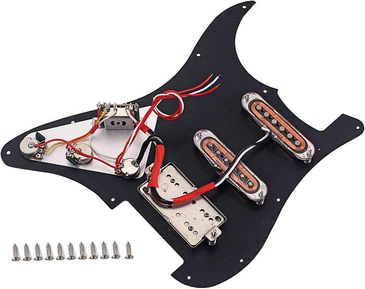 Ogdni SSH Schlagbrett-Set für Strat E-Gitarre, vorverdrahtet, Schwarz