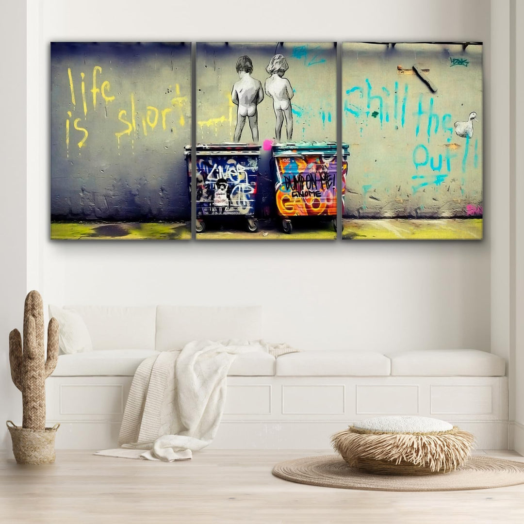 Giallobus - Grosse Gemälde im XXL-Format - Banksy - Strassenkunst - Kinder pinkeln - Leinwand - 308x