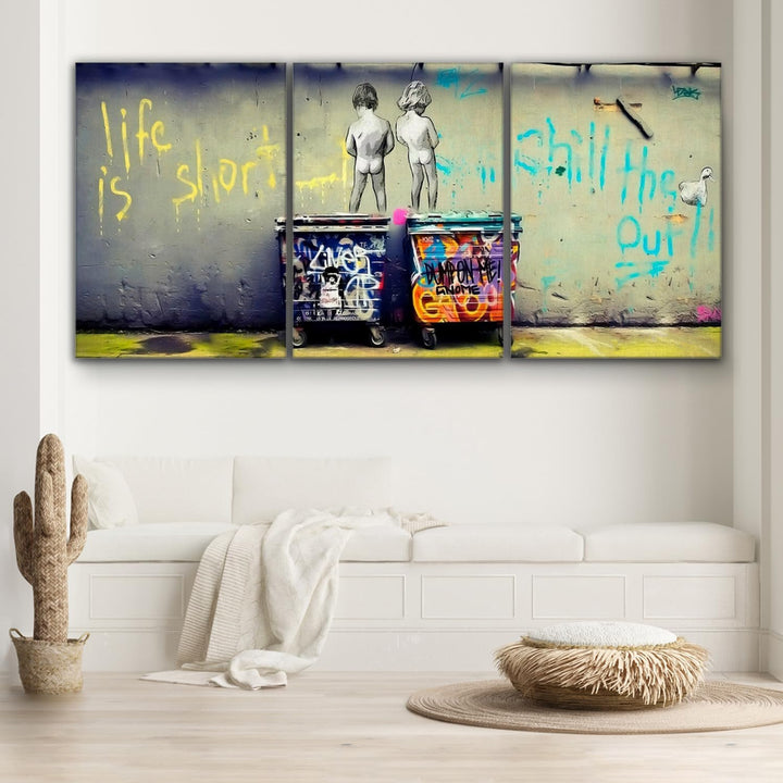 Giallobus - Grosse Gemälde im XXL-Format - Banksy - Strassenkunst - Kinder pinkeln - Leinwand - 308x