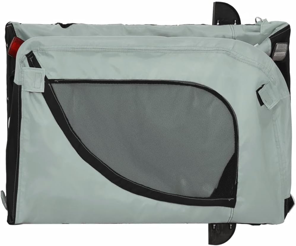 vidaXL Fahrradanhänger Hunde Grün und Schwarz Oxford-Gewebe &amp; Eisen Grau 124 x 65 x 66 cm, Grau 124