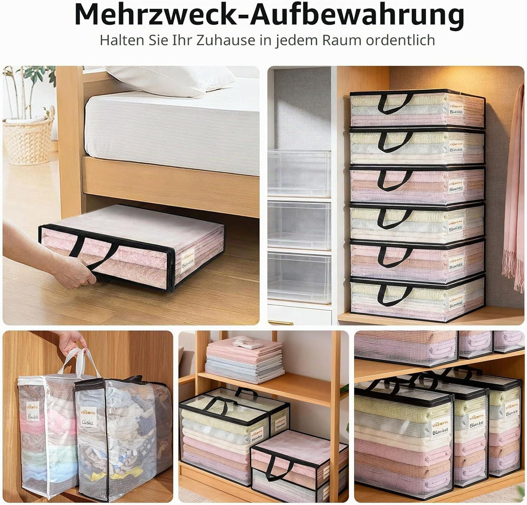 Vieshful 6 Stück Klare Aufbewahrungstaschen mit Etikett 22L – PVC Netz Aufbewahrungsbeutel mit Reiss