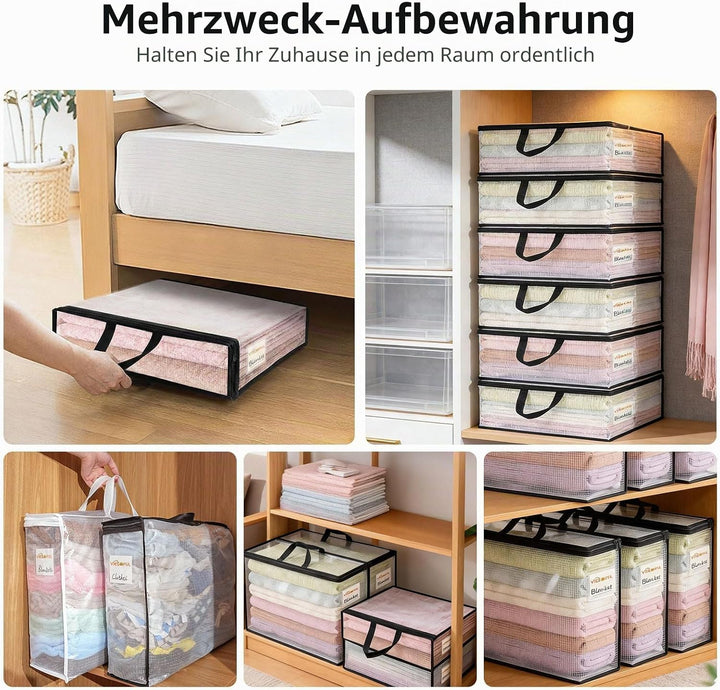 Vieshful 6 Stück Klare Aufbewahrungstaschen mit Etikett 22L – PVC Netz Aufbewahrungsbeutel mit Reiss