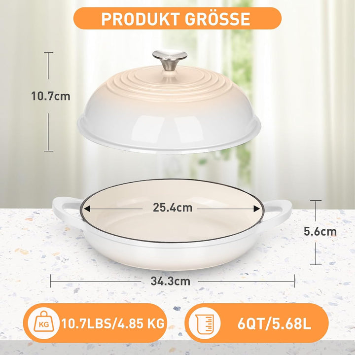 Gusseisen Topf Emaille Brot backen 6,6L Dutch Oven für Sauerteig Brot | Schmortopf mit Deckel und Gr