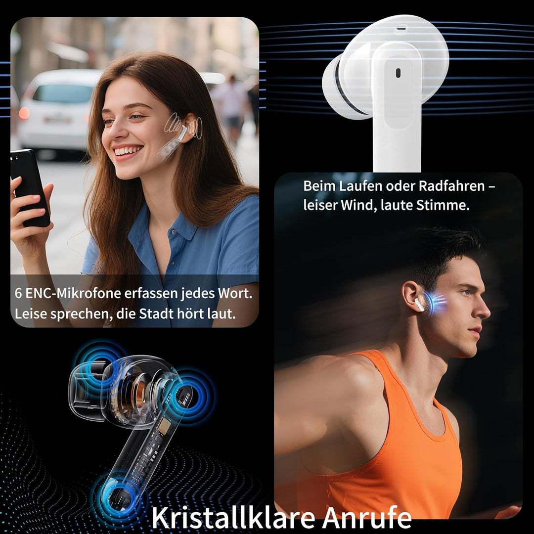 Bluetooth Kopfhörer in Ear, 6 Mikrofone ENC Noise Cancelling für Klarere Anrufe, Kopfhörer Kabellos