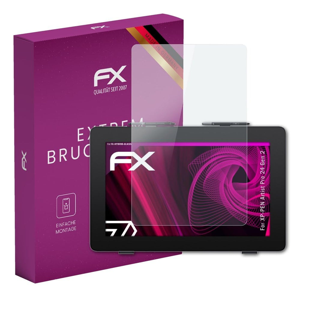 atFoliX Glasfolie kompatibel mit XP-PEN Artist Pro 24 Gen 2 Panzerfolie, 9H Hybrid-Glass FX Schutzpa